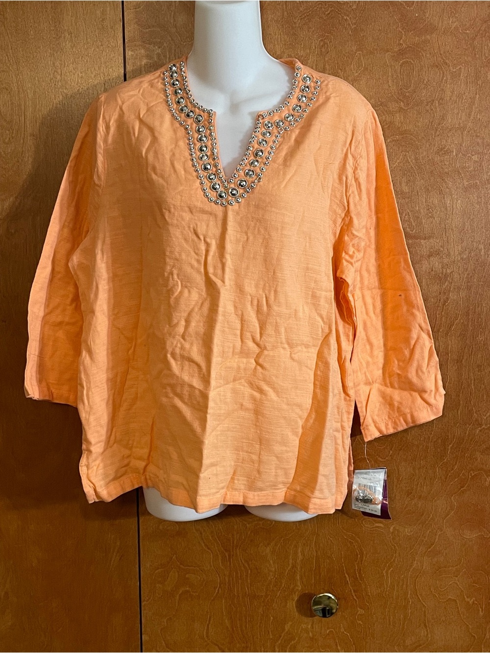 Cathy Daniels Orange Beaded V-Neck Tunic